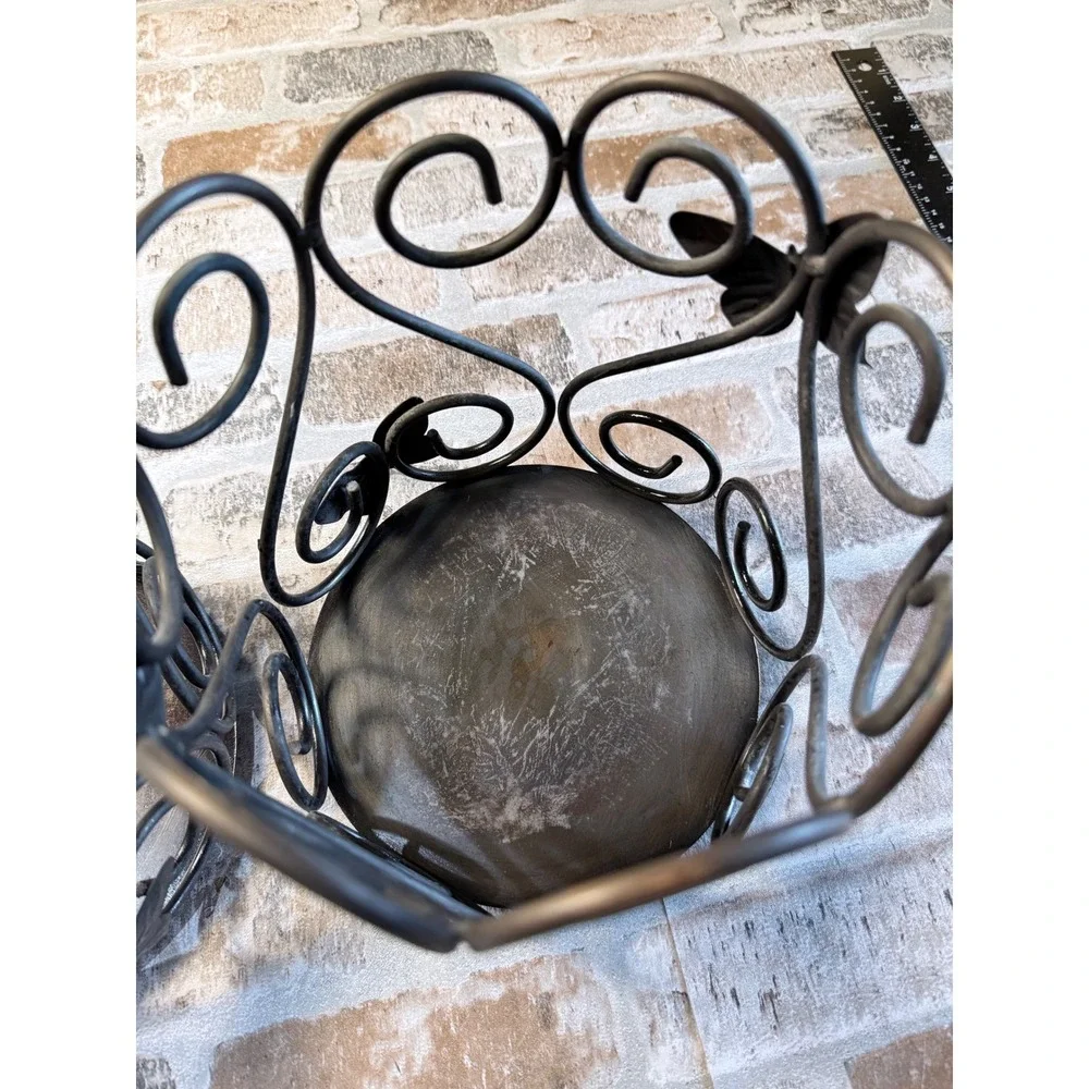 Set of 2 Butterfly Scrollwork Metal Pillar Candle Holders Bronze Tone Rustic